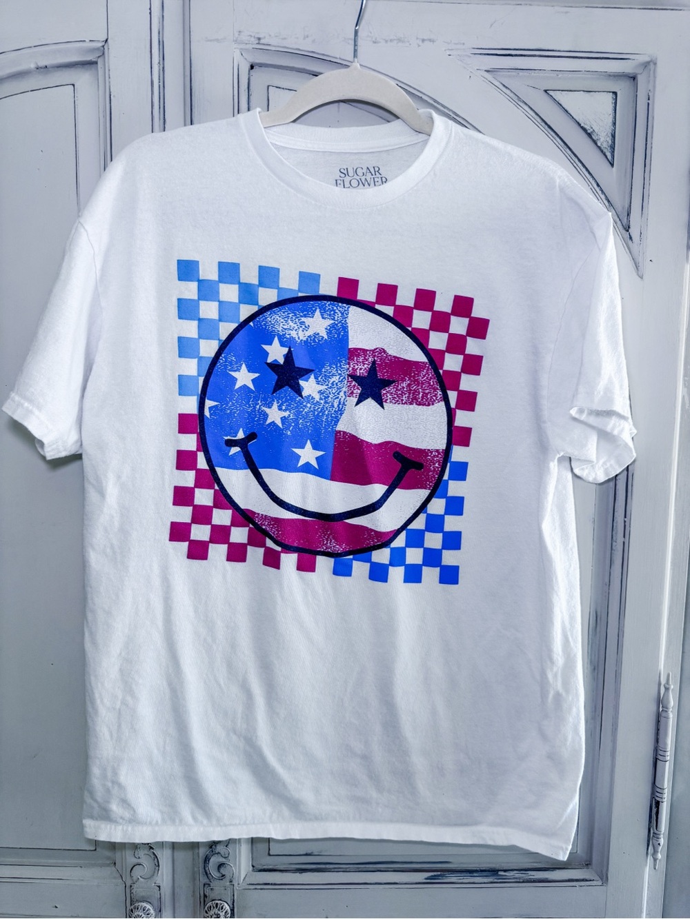 Sugar Flower Americana Smiley Graphic Tee White Size Large